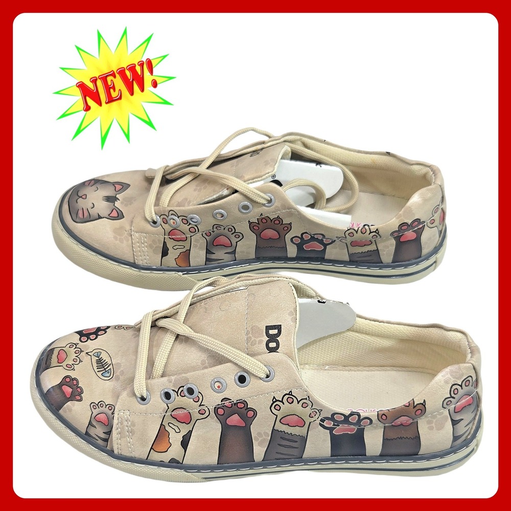 DOGO Cat Paw Print Sneakers Women US 10 EU 41 Tan Vegan Leather Whimsical EUC